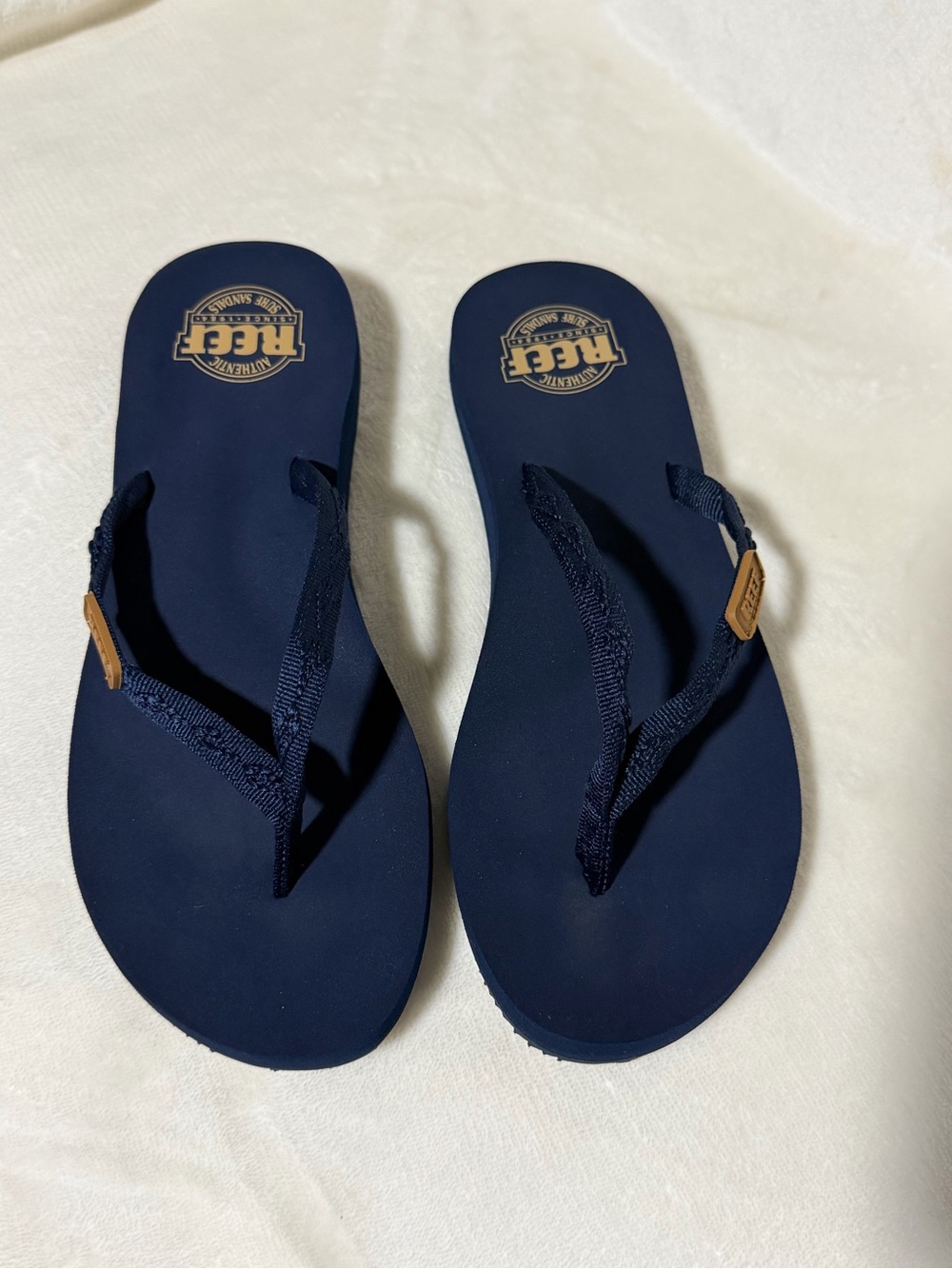 Reef Kids Navy Blue Flip Flops with Tan Accents
